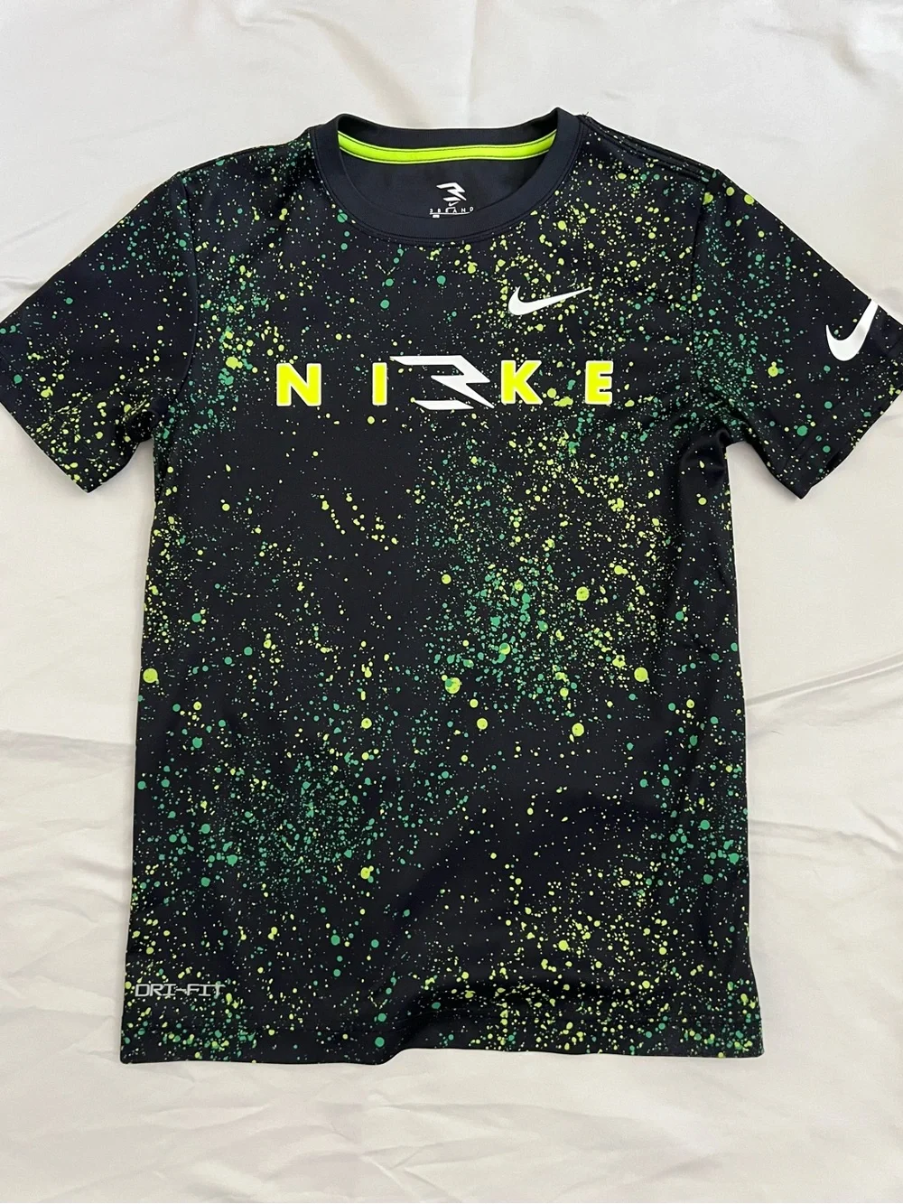 Nike Black Short Sleeve Tee with Neon Green Splatter